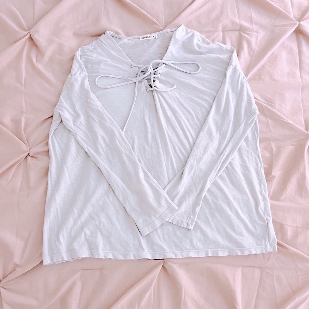 Sunny side fairycore light blue tie up long sleeved blouse